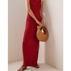Posse “Antonia” Red Ribbed Knit Maxi Dress - Medium